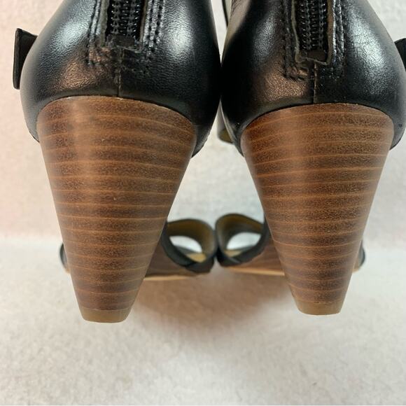 SAM EDELMAN Suzanna Leather Peep Toe Wedge Sandal Sz 8 Double Buckle Straps - Picture 8 of 13